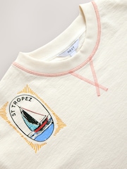 Ecru Summer Badge Graphic Boxy Crew Neck T-Shirt - Image 8 of 8