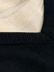 Black/Neutral Short Sleeve Ribbed V-Neck Layered T-Shirt - Image 6 of 7