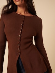 Nobodys Child Brown Ribbed Longline Cardigan - Image 1 of 5