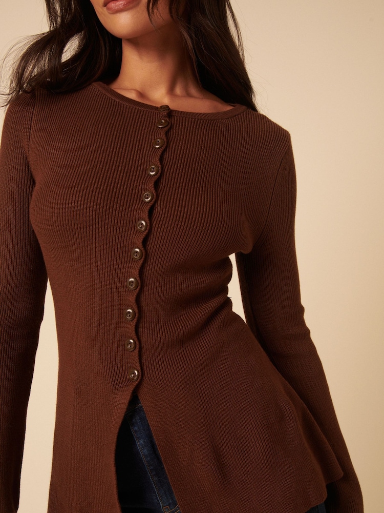 Nobodys Child Brown Ribbed Longline Cardigan - Image 1 of 5