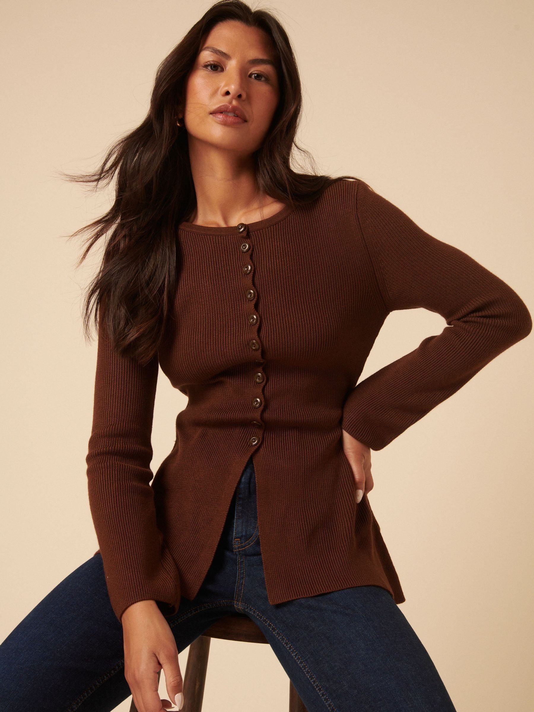 Buy Nobodys Child Brown Ribbed Longline Cardigan from Next USA