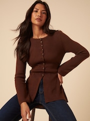 Nobodys Child Brown Ribbed Longline Cardigan - Image 4 of 5