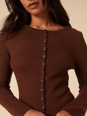 Nobodys Child Brown Ribbed Longline Cardigan - Image 5 of 5