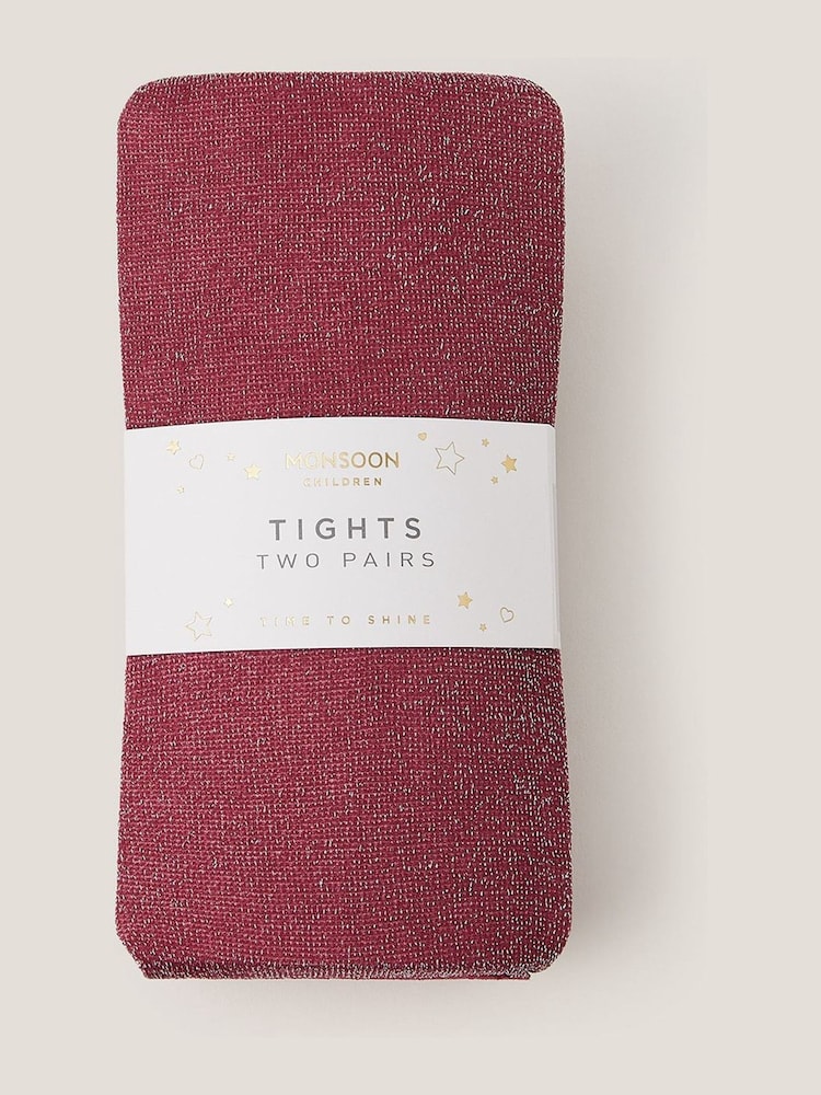 Monsoon Red 2-Pack Glitter Tights - Image 2 of 2 Monsoon Red 2-Pack Glitter Tights - Image 2 of 2
