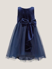 Monsoon Blue Velvet Bow Party Dress - Image 1 of 4