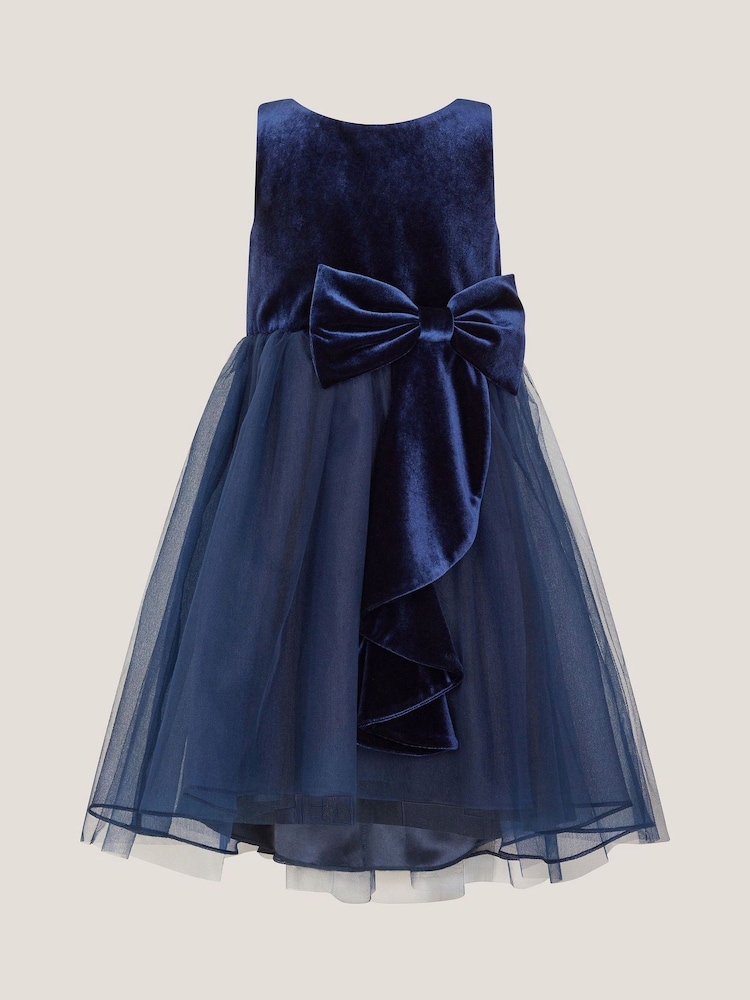 Monsoon Blue Velvet Bow Party Dress - Image 1 of 4