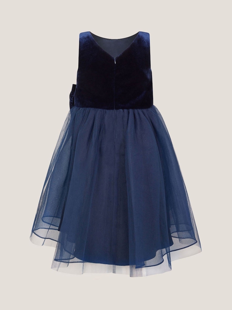 Monsoon Blue Velvet Bow Party Dress - Image 2 of 4