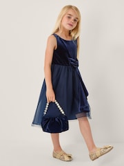 Monsoon Blue Velvet Bow Party Dress - Image 3 of 4