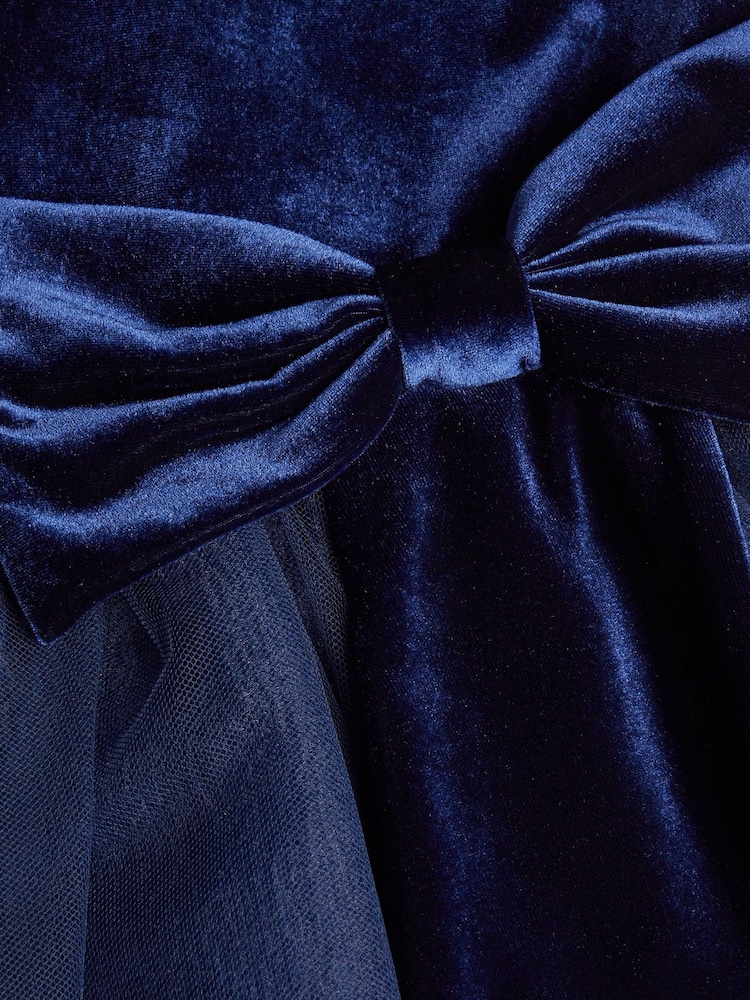 Monsoon Blue Velvet Bow Party Dress - Image 4 of 4