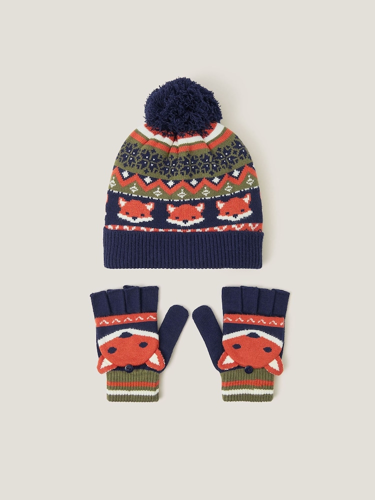 Monsoon Black Fox Bobble Hat & Gloves Set - Image 1 of 3