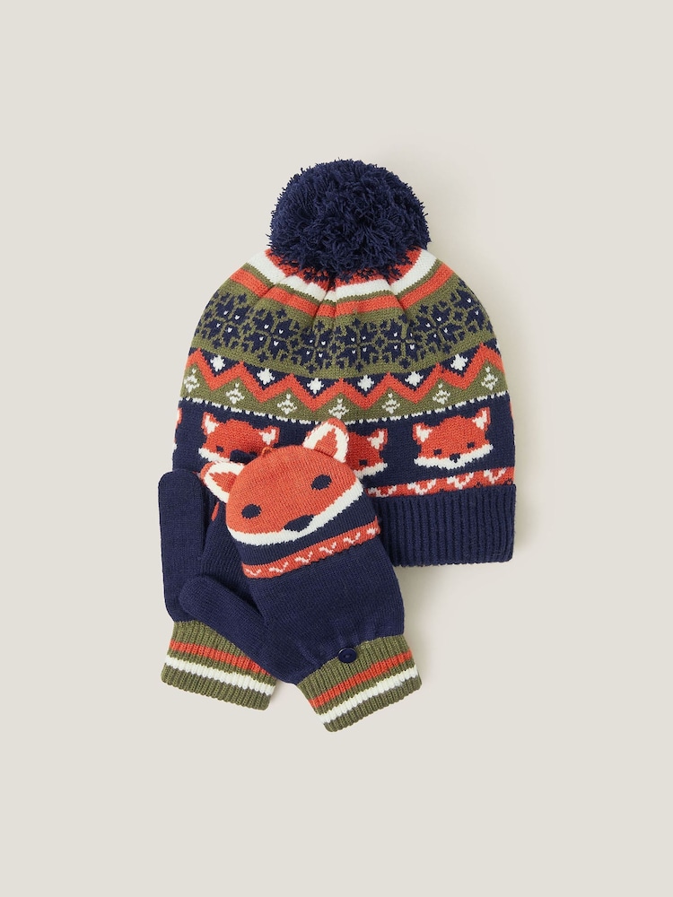 Monsoon Black Fox Bobble Hat & Gloves Set - Image 2 of 3
