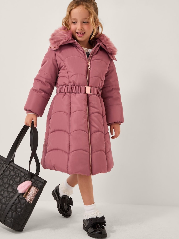 Monsoon Pink Belted Scallop Puffer Coat - Image 1 of 4 Monsoon Pink Belted Scallop Puffer Coat - Image 1 of 4