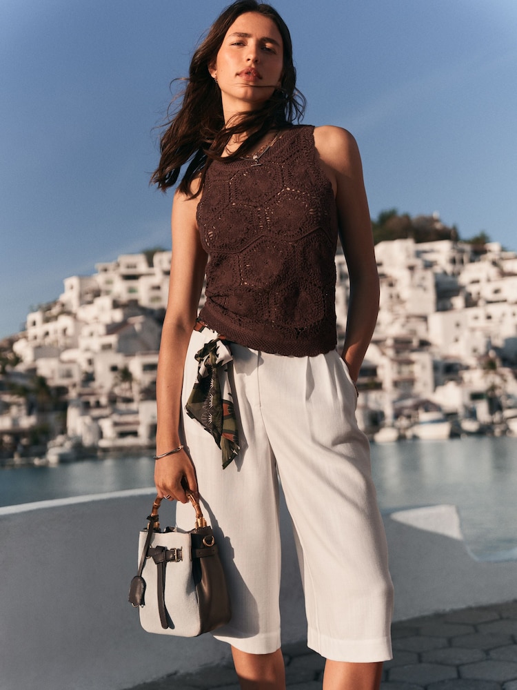 White Jorts with Scarf Belt - Image 1 of 5 White Jorts with Scarf Belt - Image 1 of 5