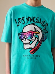 Aqua Blue Skull Short Sleeve Graphic T-Shirt (3-16yrs) - Image 2 of 7