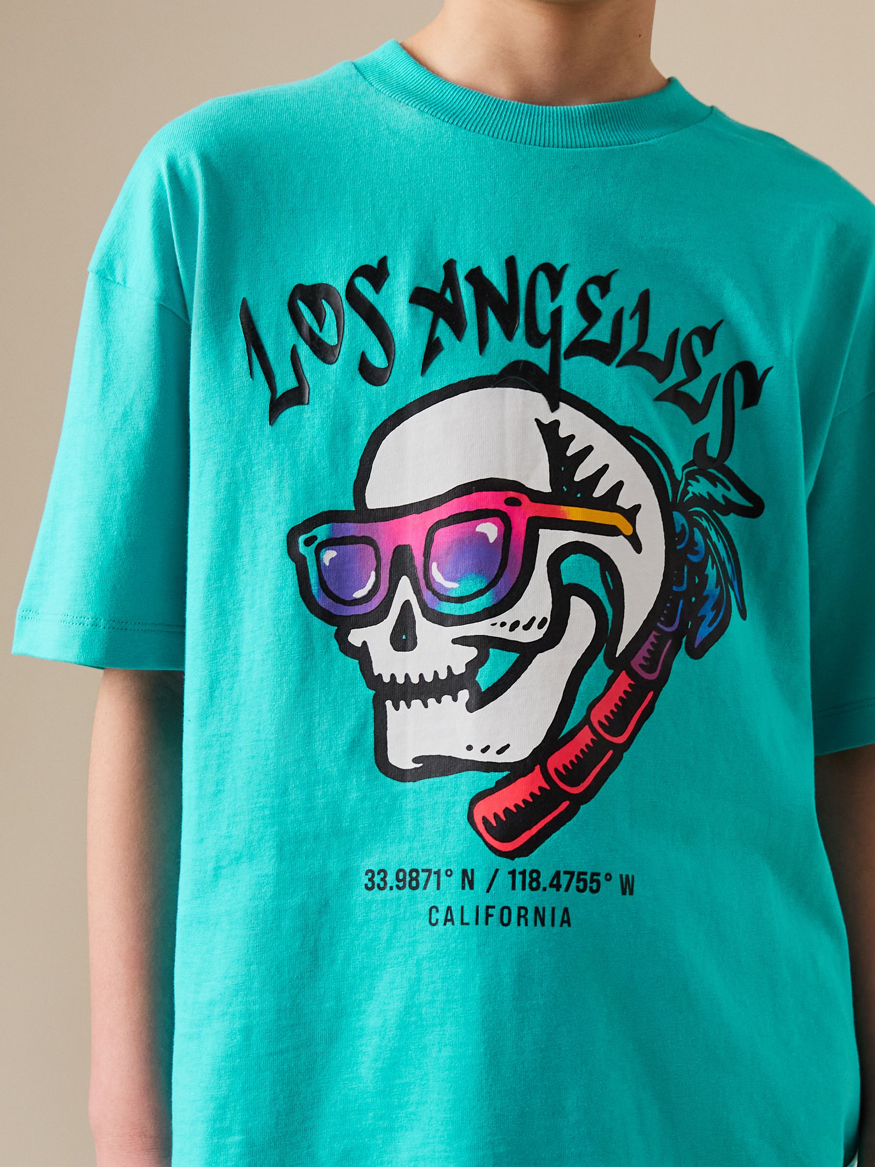 Buy Aqua Blue Skull Short Sleeve Graphic T-Shirt (3-16yrs) from