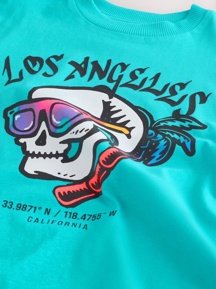 Aqua Blue Skull Short Sleeve Graphic T-Shirt (3-16yrs) - Image 7 of 7