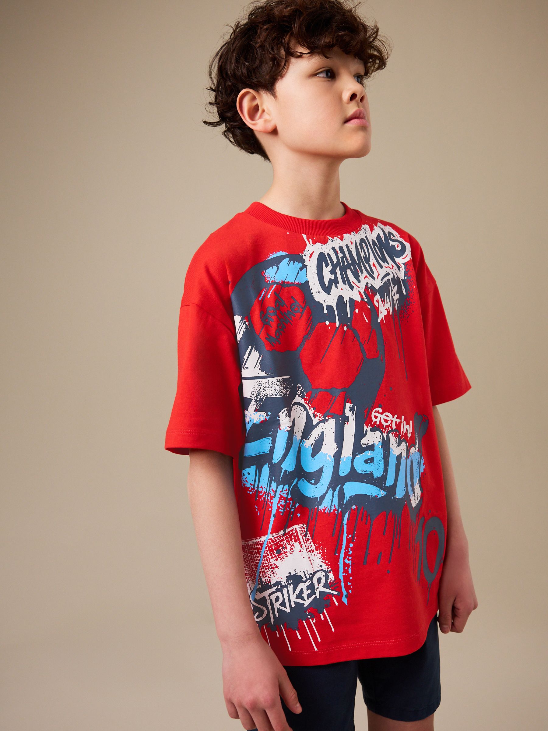 Buy Red England Short Sleeve Graphic Football T-Shirt (3-16yrs