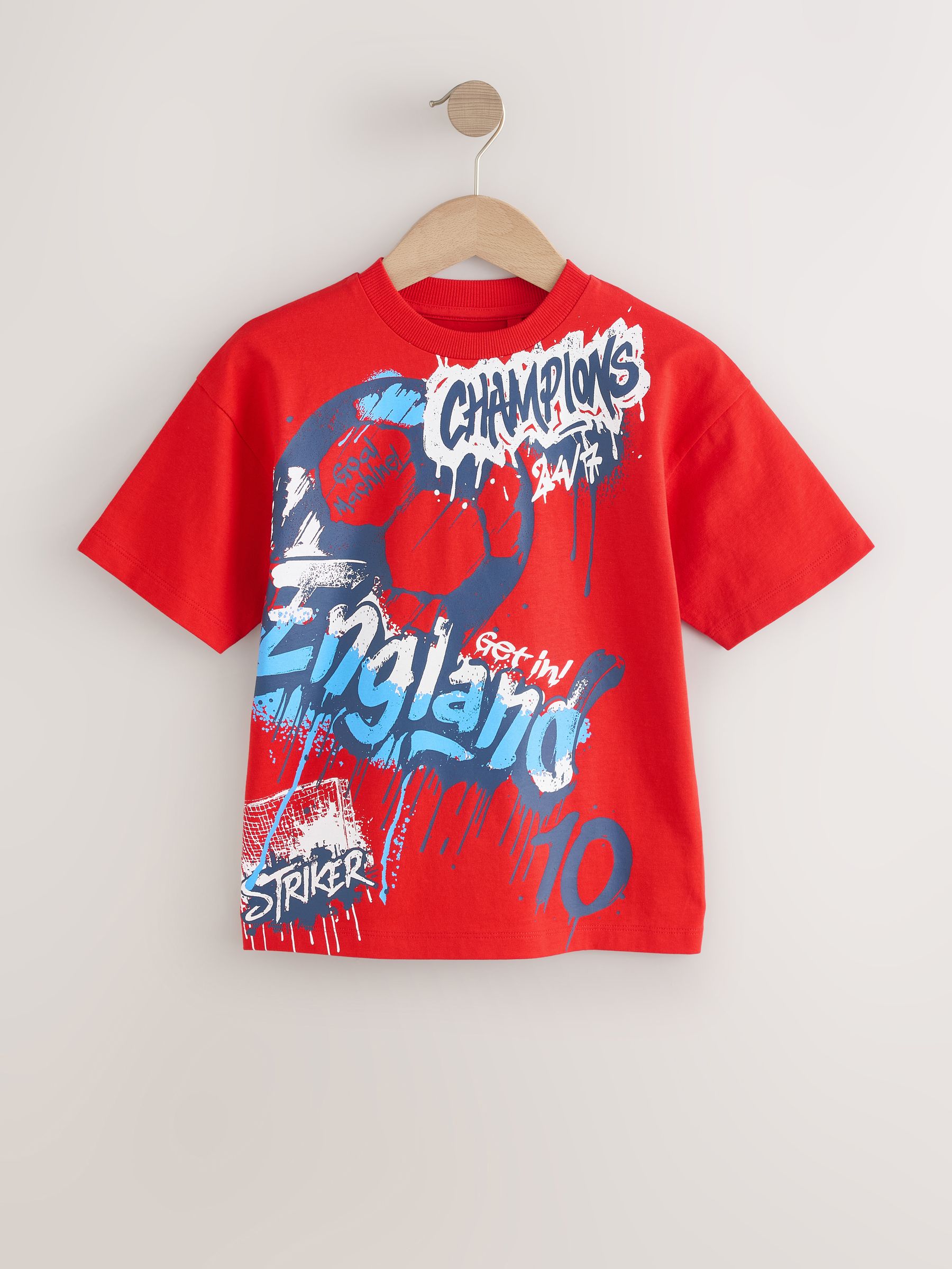 Buy Red England Short Sleeve Graphic Football T-Shirt (3-16yrs