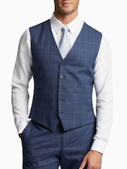 Ted Baker Tailoring Blue Brahe Check Slim Waistcoat - Image 1 of 3