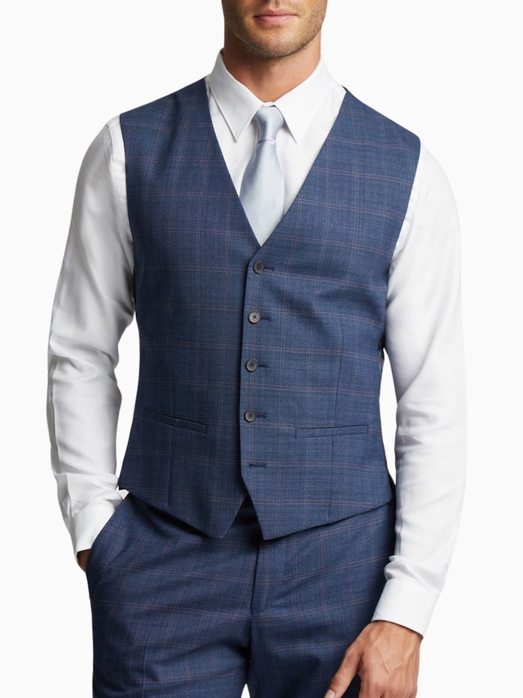 Ted Baker Tailoring Blue Brahe Check Slim Waistcoat - Image 1 of 3 Ted Baker Tailoring Blue Brahe Check Slim Waistcoat - Image 1 of 3