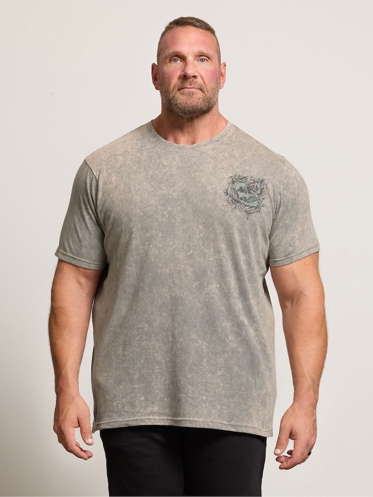 BadRhino Big & Tall Grey Acid Wash Skull T-Shirt - Image 1 of 5 BadRhino Big & Tall Grey Acid Wash Skull T-Shirt - Image 1 of 5
