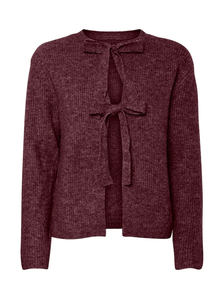 PIECES Red Tie Front Long Sleeve Cardigan - Image 1 of 2