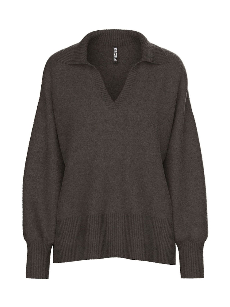 PIECES Brown Long Sleeve V-Neck Jumper - Image 1 of 2