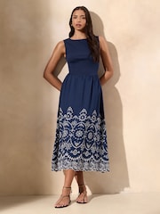 Lipsy Navy Sleeveless Broderie Hybrid Midi Dress - Image 2 of 4