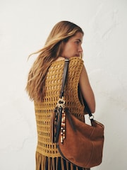 Tan Brown Suede Charm Detail Sling Bag - Image 2 of 9