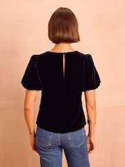 Aspiga Black Dulcie Velvet Puff Sleeve Top - Image 3 of 4