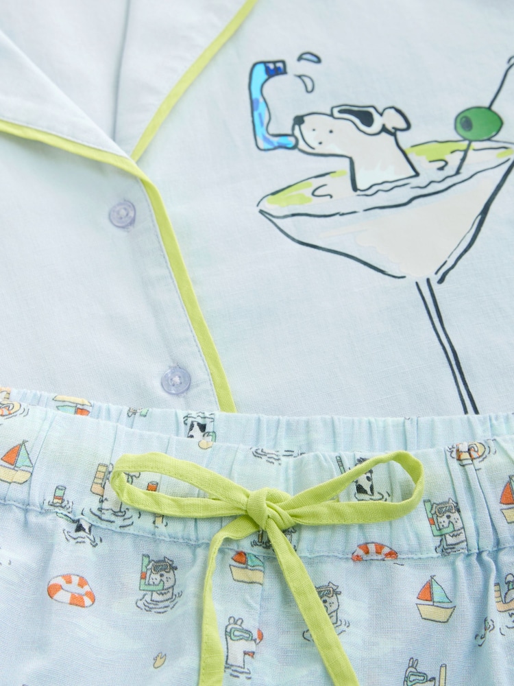 Cath Kidston Blue Button Through Stanley Dog Print Shorts Pyjamas Set - Image 9 of 9