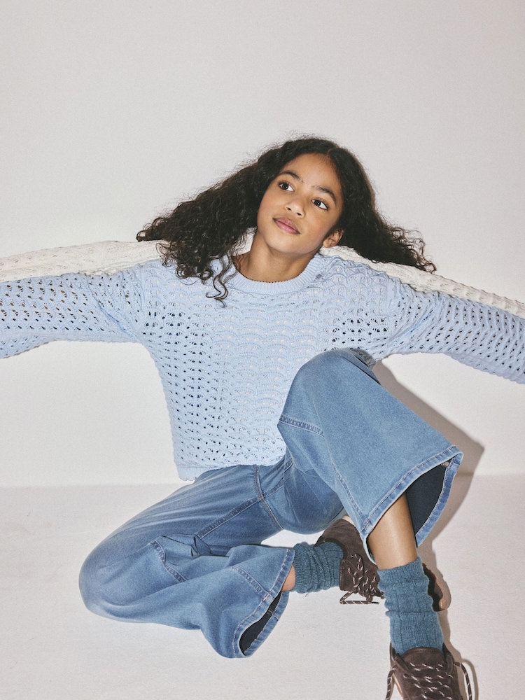 The Set 2 Pack Cotton Crochet Cardigan and Jumper Blue/White - Image 1 of 6