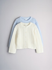 The Set 2 Pack Cotton Crochet Cardigan and Jumper Blue/White - Image 2 of 6