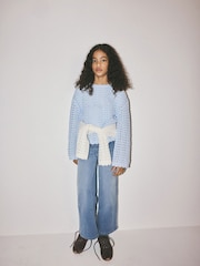 The Set 2 Pack Cotton Crochet Cardigan and Jumper Blue/White - Image 3 of 6