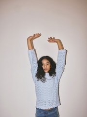 The Set 2 Pack Cotton Crochet Cardigan and Jumper Blue/White - Image 4 of 6