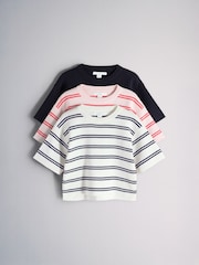 The Set 3 Pack Knitted Short Sleeve Jumpers Navy/White/Pink/Red Stripe - Image 1 of 6