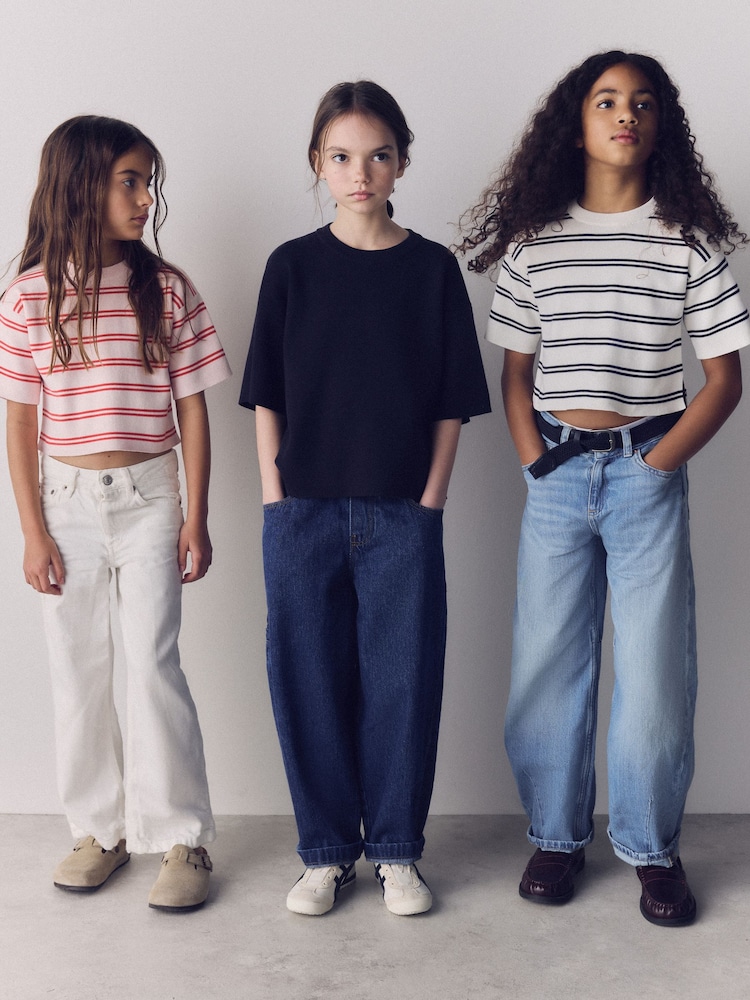 The Set 3 Pack Knitted Short Sleeve Jumpers Navy/White/Pink/Red Stripe - Image 2 of 6