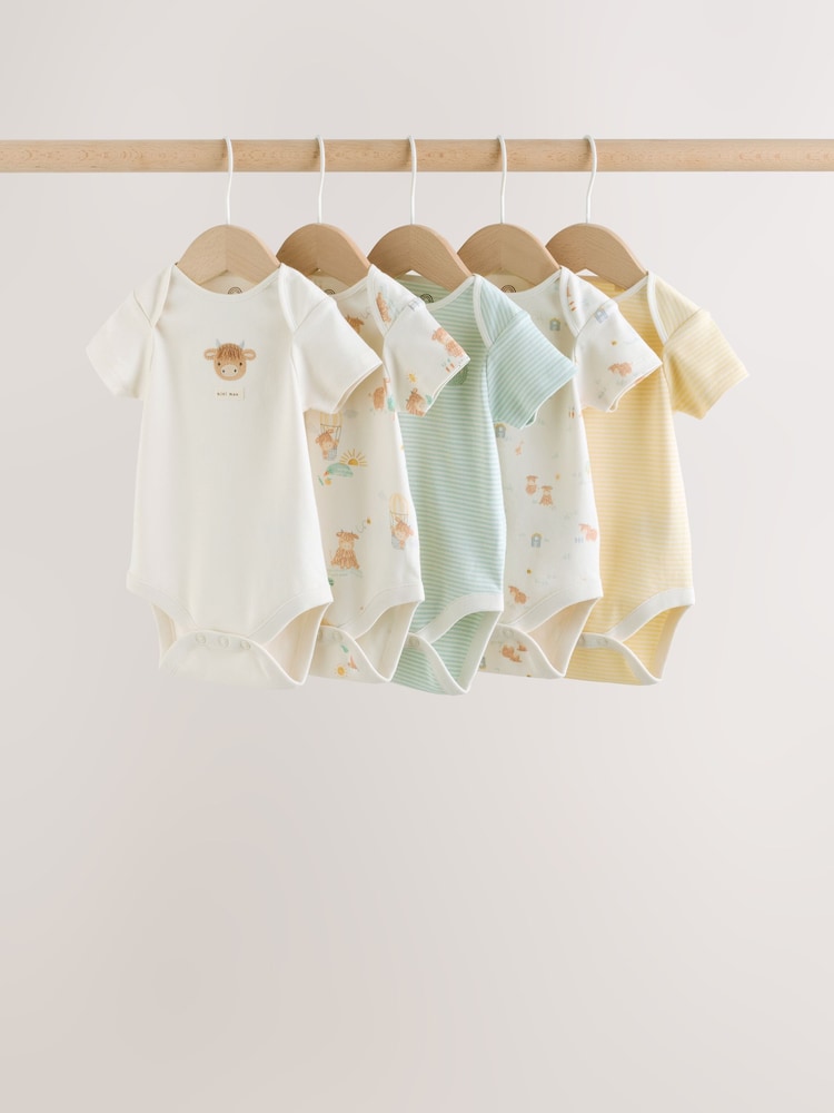 Ecru White Short Sleeve Baby Bodysuits 5 Pack - Image 1 of 13 Ecru White Short Sleeve Baby Bodysuits 5 Pack - Image 1 of 13