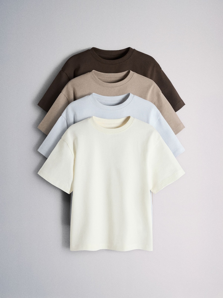 The Set 4 Pack Heavyweight Jersey Short Sleeve T-Shirts Blue/Brown/White - Image 1 of 6