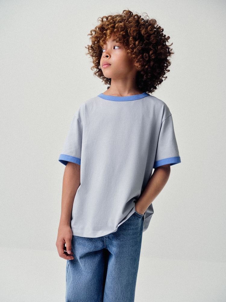 The Set 3 Pack Oversized Short Sleeve Contrast Trim T-Shirts Blue/Navy/Cobalt/White - Image 1 of 6
