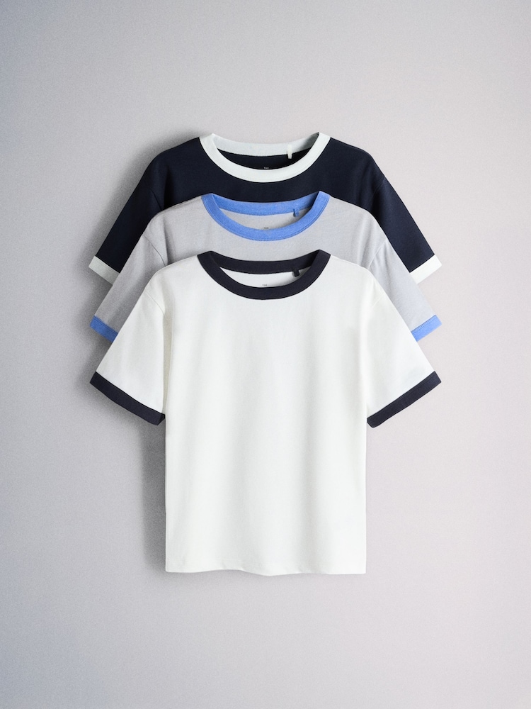 The Set 3 Pack Oversized Short Sleeve Contrast Trim T-Shirts Blue/Navy/Cobalt/White - Image 2 of 6