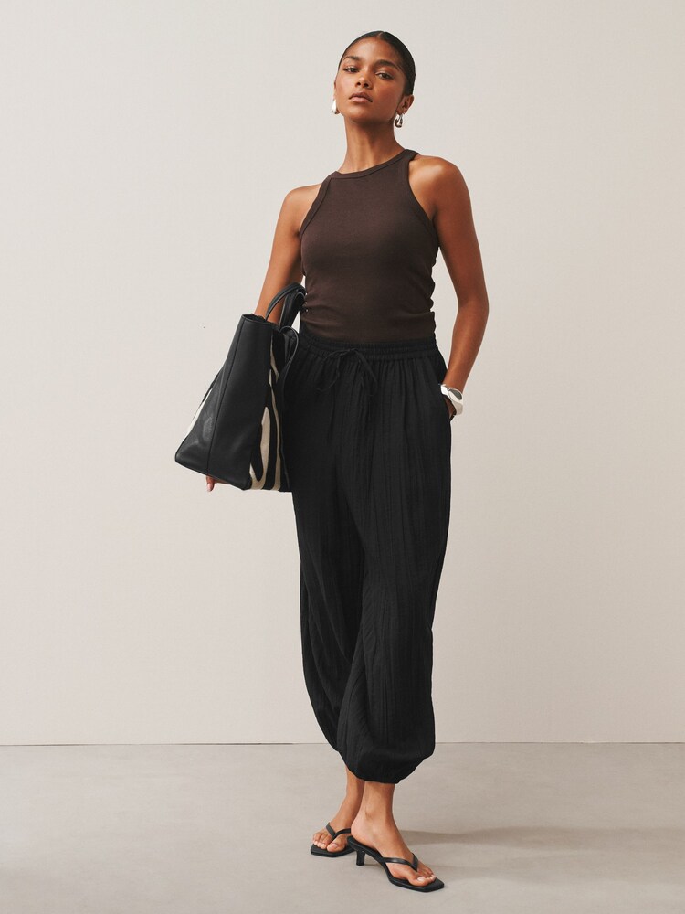 Black Crushed Balloon Leg Trousers - Image 1 of 8