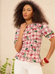 Love & Roses Short Sleeve Shirred T-Shirt - Image 1 of 5