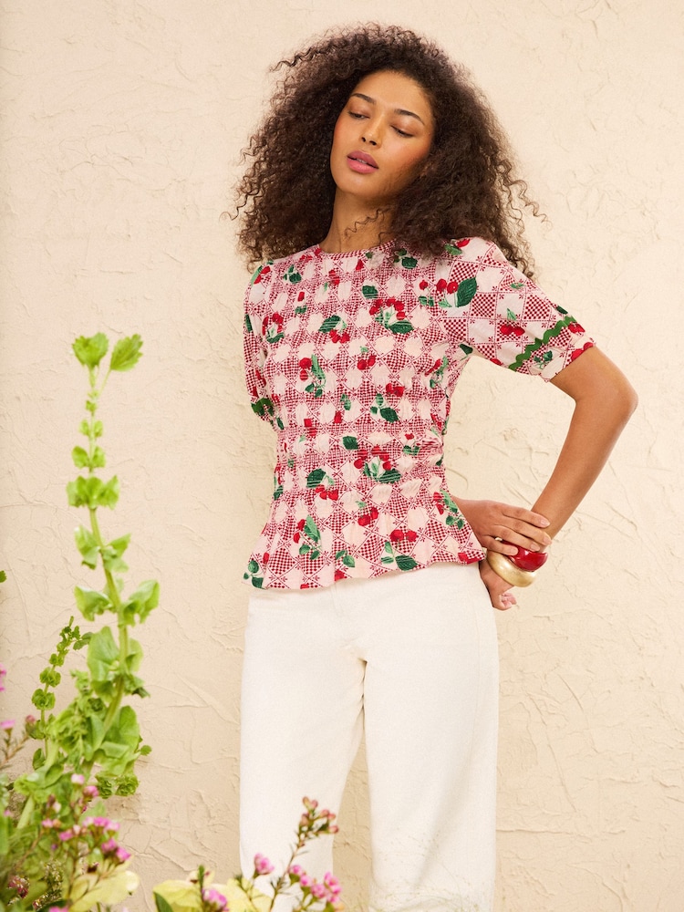 Love & Roses Short Sleeve Shirred T-Shirt - Image 5 of 5