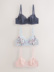 Blue Tulip/Navy/Pink DD+ Non Padded Full Cup Bras 3 Pack - Image 1 of 12