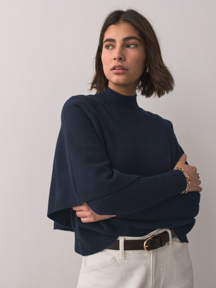 Navy Blue Knitted Mock Layer Jumper - Image 1 of 7 Navy Blue Knitted Mock Layer Jumper - Image 1 of 7