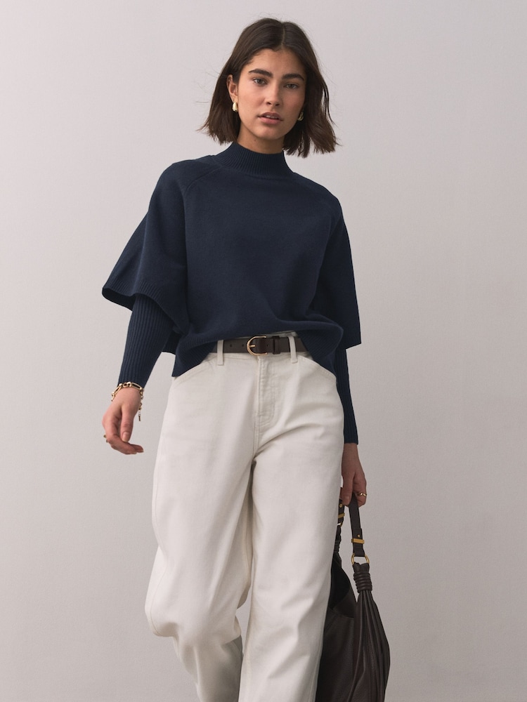 Navy Blue Knitted Mock Layer Jumper - Image 2 of 7 Navy Blue Knitted Mock Layer Jumper - Image 2 of 7