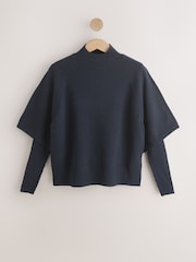 Navy Blue Knitted Mock Layer Jumper - Image 5 of 7