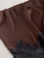 Maro Ciocolată - Asymetric Satin Mini Skirt with Lace Trim - Imaginea 6 din 7