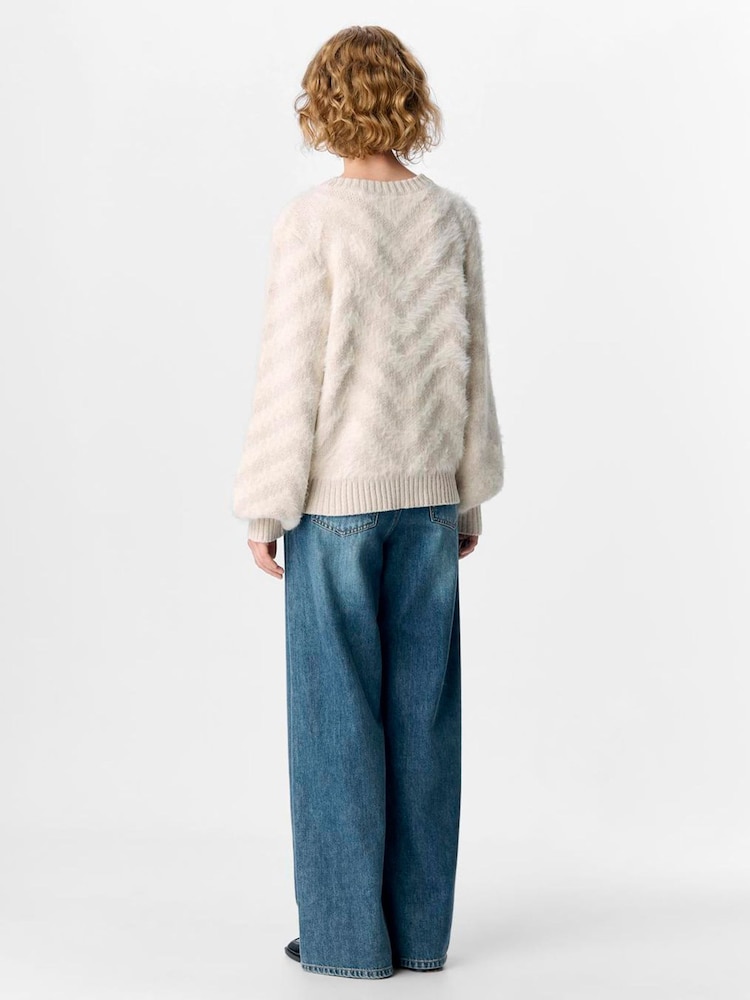 OBJECT White Sand Jacquard Stripe Fluffy Long Sleeve Jumper - Image 2 of 3 OBJECT White Sand Jacquard Stripe Fluffy Long Sleeve Jumper - Image 2 of 3